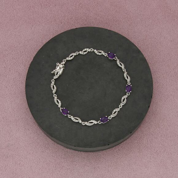 Sterling Jewelry - sterling silver oval-cut amethyst tennis bracelet size 7.25in